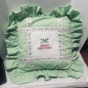 VTG Cross Stitch Homemade Merry Christmas Holiday Decor Throw Pillow square 19"